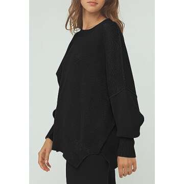 Pink Queen Women's 2 Piece Outfits Sweater Sets Knit Tops Wide Leg Pants Loose Tracksuit Lounge Set Pajamas Black XL