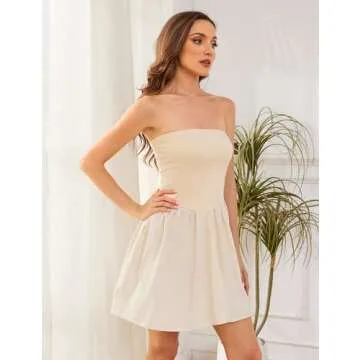OLAPTA Women Strapless Tube Top Mini Dress Off Shoulder Sleeveless Casual Summer Patchwork Drop-Waist A-line Short Dresses