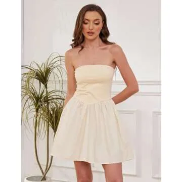 OLAPTA Women Strapless Tube Top Mini Dress Off Shoulder Sleeveless Casual Summer Patchwork Drop-Waist A-line Short Dresses