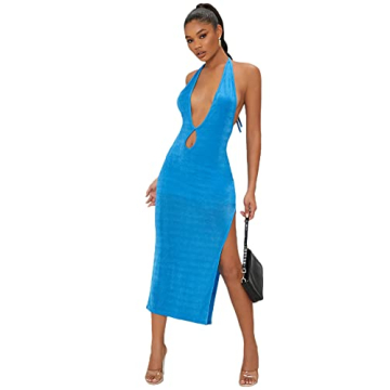 Floerns Blue Halter Neck Sleeveless Bodycon Dress for Women