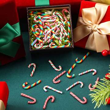 Giegxin 60 Pcs Christmas Candy for Crafts Plastic Fake Candy Decor Peppermint Ornaments Rainbow Mini Faux Candy for Tree Hanging DIY Xmas Decor Party Decoration Craft (Cane,Small)