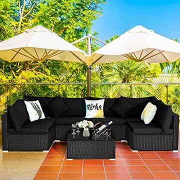 COSTWAY 7 Pieces Patio Furniture Set, Outdoor Rattan Conversation Set with 6 Seats, Coffee Tea Table...