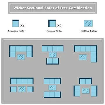 COSTWAY 7 Pieces Patio Furniture Set, Outdoor Rattan Conversation Set with 6 Seats, Coffee Tea Table, Soft Cushions, Wicker Patio Sectional Sofa for Garden Balcony Porch Poolside, Black