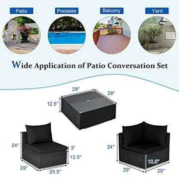 COSTWAY 7 Pieces Patio Furniture Set, Outdoor Rattan Conversation Set with 6 Seats, Coffee Tea Table, Soft Cushions, Wicker Patio Sectional Sofa for Garden Balcony Porch Poolside, Black