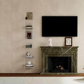 CRTERICX Small Acrylic Ladder Bookshelf, 9.5" D x 15.6" W, 6-Tier Clear Wall Mounted Book Shelf for ...