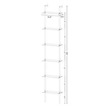 CRTERICX Small Acrylic Ladder Bookshelf, 9.5" D x 15.6" W, 6-Tier Clear Wall Mounted Book Shelf for Small Spaces, Multipurpose Bookcase for Living Room, Bathroom, Office, Modern, 86" H