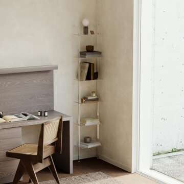 CRTERICX Small Acrylic Ladder Bookshelf, 9.5" D x 15.6" W, 6-Tier Clear Wall Mounted Book Shelf for Small Spaces, Multipurpose Bookcase for Living Room, Bathroom, Office, Modern, 86" H