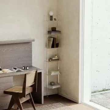 CRTERICX Small Acrylic Ladder Bookshelf, 9.5" D x 15.6" W, 6-Tier Clear Wall Mounted Book Shelf for Small Spaces, Multipurpose Bookcase for Living Room, Bathroom, Office, Modern, 86" H