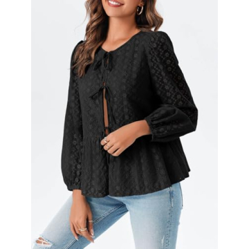 Tankaneo Tie Front Babydoll Blouse for Women