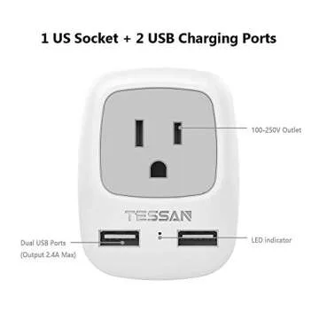 TESSAN Italy Travel Power Adapter, Grounded Plug Converter with Dual USB Charging Ports, Type L Outl...