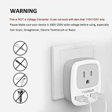 TESSAN Italy Travel Power Adapter, Grounded Plug Converter with Dual USB Charging Ports, Type L Outlet Adaptor for US to Italian Chile Uruguay (2 Pack)