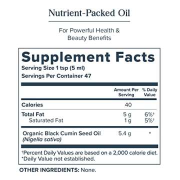 HERITAGE STORE Black Seed Oil, Organic, Cold Pressed Nigella Sativa Supplement with Thymoquinone, Omega 3 6 9, Antioxidant, Immunity, Cholesterol, Digestive, Heart & Join Health Support*, Vegan, 8oz