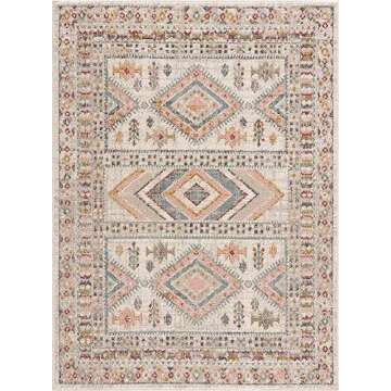 Moneymore Southwestern Tribal Living Room Bedroom Dining Room Farmhouse Area Rug - Vintage Bohemian Distressed - Native American Indian Boho Carpet - Pink, Brown, Beige, Cream, Colorful - 5'2" x 7'