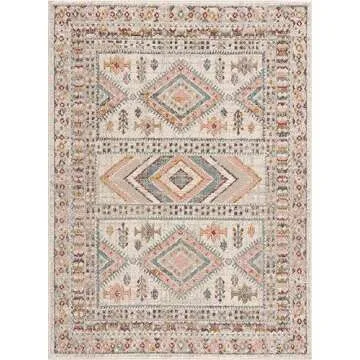Moneymore Southwestern Tribal Living Room Bedroom Dining Room Farmhouse Area Rug - Vintage Bohemian Distressed - Native American Indian Boho Carpet - Pink, Brown, Beige, Cream, Colorful - 5'2" x 7'