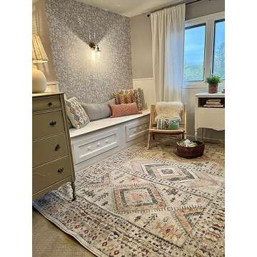 Moneymore Southwestern Tribal Living Room Bedroom Dining Room Farmhouse Area Rug - Vintage Bohemian Distressed - Native American Indian Boho Carpet - Pink, Brown, Beige, Cream, Colorful - 5'2" x 7'