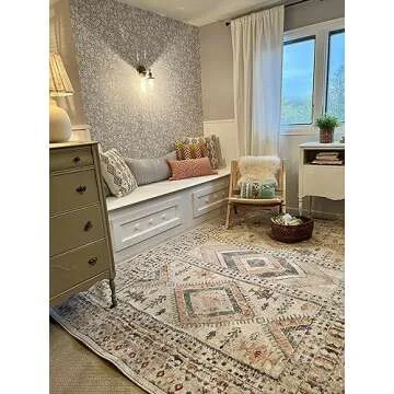 Moneymore Southwestern Tribal Living Room Bedroom Dining Room Farmhouse Area Rug - Vintage Bohemian Distressed - Native American Indian Boho Carpet - Pink, Brown, Beige, Cream, Colorful - 5'2" x 7'