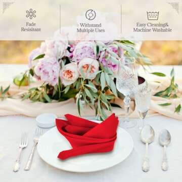 PLOYMONO Red Heavy Duty Cloth Napkins - 17 x 17 Inch Solid Washable Polyester Dinner Napkins - Set o...