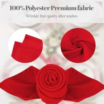 PLOYMONO Red Heavy Duty Cloth Napkins - 17 x 17 Inch Solid Washable Polyester Dinner Napkins - Set of 8 Napkins with Hemmed Edges - Great for Weddings, Parties, Banquets Dinner & More