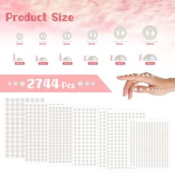 2744 Pcs Hair Pearls Stick On, Self Adhesive Pearl Stickers, Pearl Stickers for Crafts, Stick On Pea...