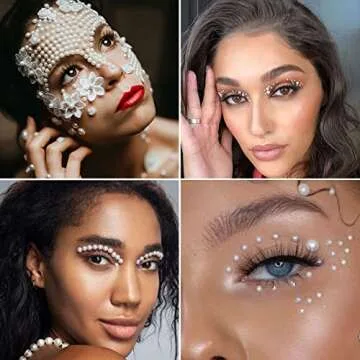 2744 Pcs Hair Pearls Stick On, Self Adhesive Pearl Stickers, Pearl Stickers for Crafts, Stick On Pearls, Hair Face Gems, Face Pearls, Beige Pearl Stickers for Makeup Nail DIY Crafts,Assorted Size