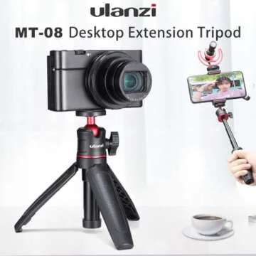 MT-08 Black Mini Tripod for Camera, 1/4" Screw Universal for Sony/Canon/Nikon/Fujifilm Vlog Camera, Extendable Handheld Portable Vlogging Tripod Mount, Video Shooting Filming Table Stand