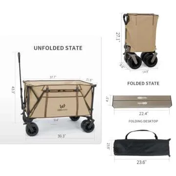 Whitsunday Beach Wagon Folding Collapsible Heavy Duty Wagon with All Terrian Wheel, Foldable Utility Camping Park Wagon Cart with Aluminum Tabletop for Beach