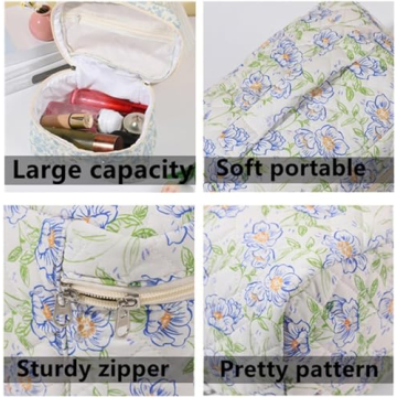 Dkieuyu 3 Pcs Cotton Quilted Makeup Bag Set,Floral Makeup Bag,Cute Makeup Bag,Travel Makeup Bag,Large Toiletry Cosmetic Bag Makeup Bag Organizer for Women Girls (J)