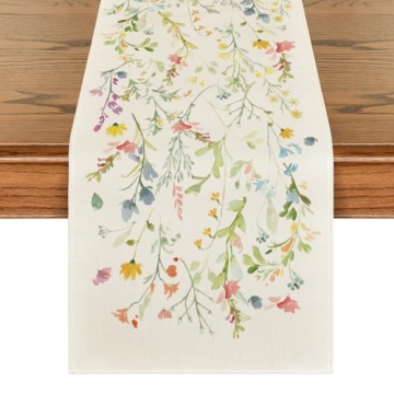 Artoid Mode Wildflowers Bloom Flowers Spring Table Runner, Seasonal Summer Floral Kitchen Dining Tab...