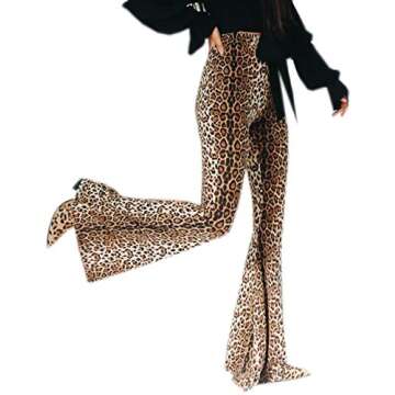LOUVTON Women Leopard Print High Waist Flare Pants Lady Floor-Length Bell Bottom Autumn Winter Wide ...