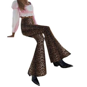 LOUVTON Women Leopard Print High Waist Flare Pants Lady Floor-Length Bell Bottom Autumn Winter Wide Leg Trousers (Leopard, S)