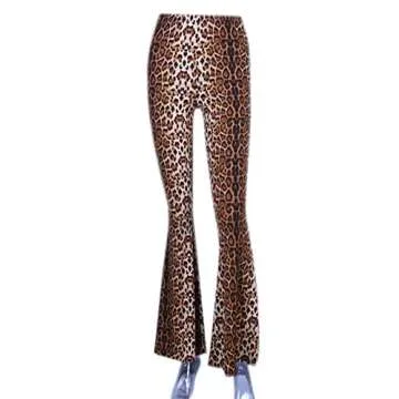 LOUVTON Women Leopard Print High Waist Flare Pants Lady Floor-Length Bell Bottom Autumn Winter Wide Leg Trousers (Leopard, S)