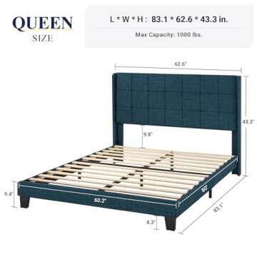 Stylish Allewie Queen Size Bed Frame with Chic Wingback Design and Easy Assembly