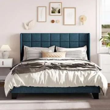 Allewie Queen Size Wingback Bed Frame with Easy Assembly
