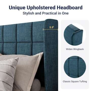 Allewie Queen Size Wingback Bed Frame with Easy Assembly