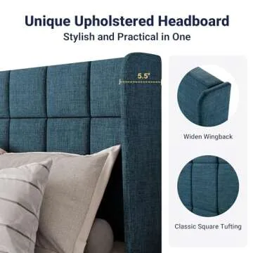 Allewie Queen Size Wingback Bed Frame with Easy Assembly