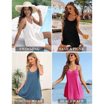 AI'MAGE Womens Spaghetti Strap Cover Up Sleeveless Bathing Suit Coverups Backless T Shirt Beach Dress S-3XL