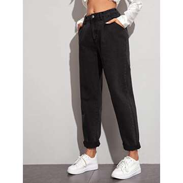 Floerns Women's High Waisted Mom Jeans - Classic Black Stylish Comfort