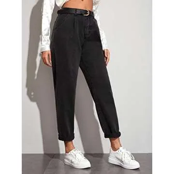 Floerns Women's High Waisted Mom Jeans - Classic Black Stylish Comfort