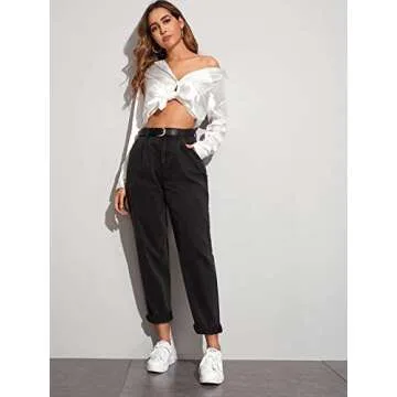 Floerns Women's High Waisted Mom Jeans - Classic Black Stylish Comfort