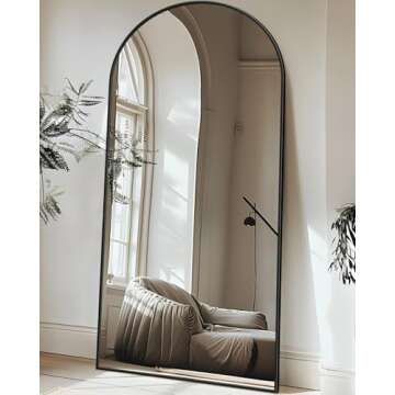 Full Length Mirror, 76"x34" Floor Mirror, Floor Standing Mirror Freestanding Arch Full Body Mirror w...
