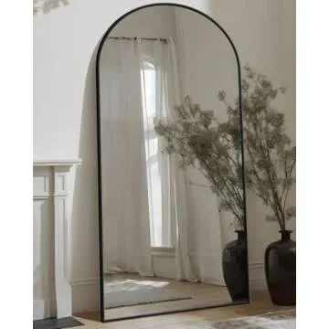 Full Length Mirror, 76"x34" Floor Mirror, Floor Standing Mirror Freestanding Arch Full Body Mirror with Stand for Bedroom, Hanging Mounted Mirror for Living Room Cloakroom, Black