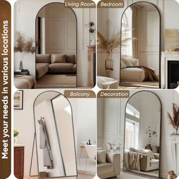 Full Length Mirror, 76"x34" Floor Mirror, Floor Standing Mirror Freestanding Arch Full Body Mirror with Stand for Bedroom, Hanging Mounted Mirror for Living Room Cloakroom, Black