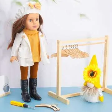 Civaner 11 Pcs Doll Garment Rack with Wooden Clothes Hanger for 18 Inch Girl Doll Clothes Mini Hangers Wardrobe Furniture Accessories for Dollhouse Baby Shower Supplies