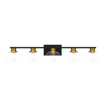 PAZALA Black Gold Bathroom Light Fixtures Over Mirror 5-Lights Vanity Light Wall Sconce with Globe Glass Shade, E26 Base, Perfect for Hallway Picture Wall Lighting Bathroom Bedroom Mirror Living Room