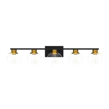 PAZALA Black Gold Bathroom Light Fixtures Over Mirror 5-Lights Vanity Light Wall Sconce with Globe Glass Shade, E26 Base, Perfect for Hallway Picture Wall Lighting Bathroom Bedroom Mirror Living Room