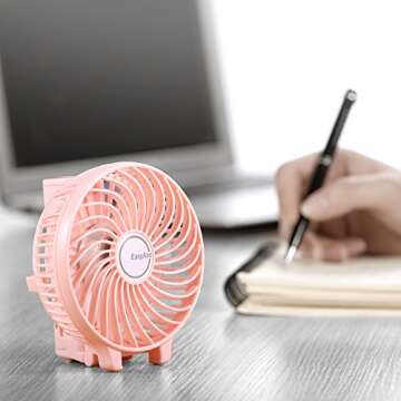 EasyAcc Mini Handheld Fan, USB Desk Fan Small Personal Portable Stroller Table Fan with Rechargeable Battery Operated Cooling Folding Electric Fan 3-10H Working Hours for Travel Office Outdoor