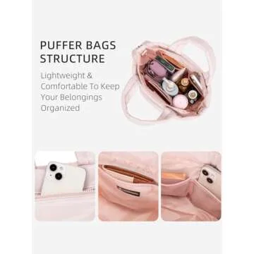 WESTBRONCO Small Puffer Crossbody Bags for Women, Puffy Quilted Purse Nylon Shoulder Handbag with Adjustable Strap