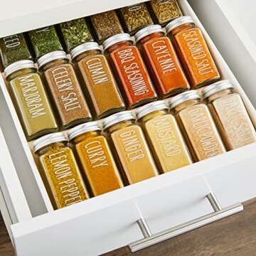 Talented Kitchen Water Resistant Clear Preprinted 145 White Spice Labels for Seasoning & Herbs - Spice Jar Stickers for Rack Organization