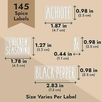Talented Kitchen Water Resistant Clear Preprinted 145 White Spice Labels for Seasoning & Herbs - Spice Jar Stickers for Rack Organization