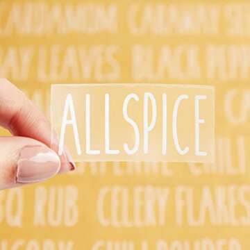 Talented Kitchen Water Resistant Clear Preprinted 145 White Spice Labels for Seasoning & Herbs - Spice Jar Stickers for Rack Organization